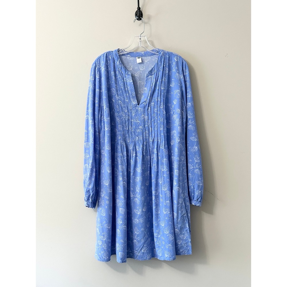 Old Navy Blue Floral Pleated V-Neck Long Sleeve Mini Dress Large Tall